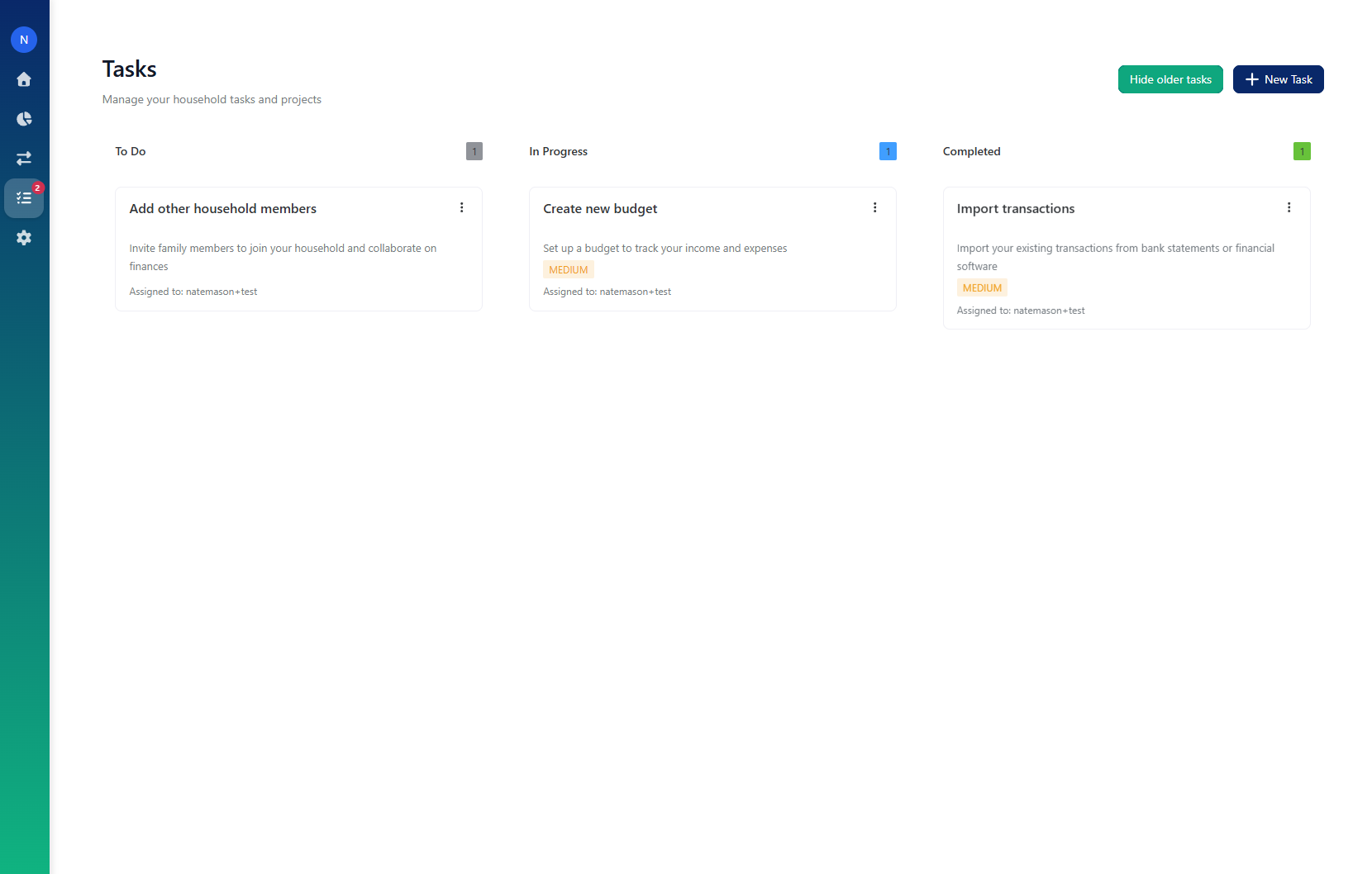 Juniie tasks view — shared family to-dos and reminders